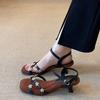 French rhinestone flower comfortable and versatile foreign style word with square head sandals femininity versatile skirt high heels summer