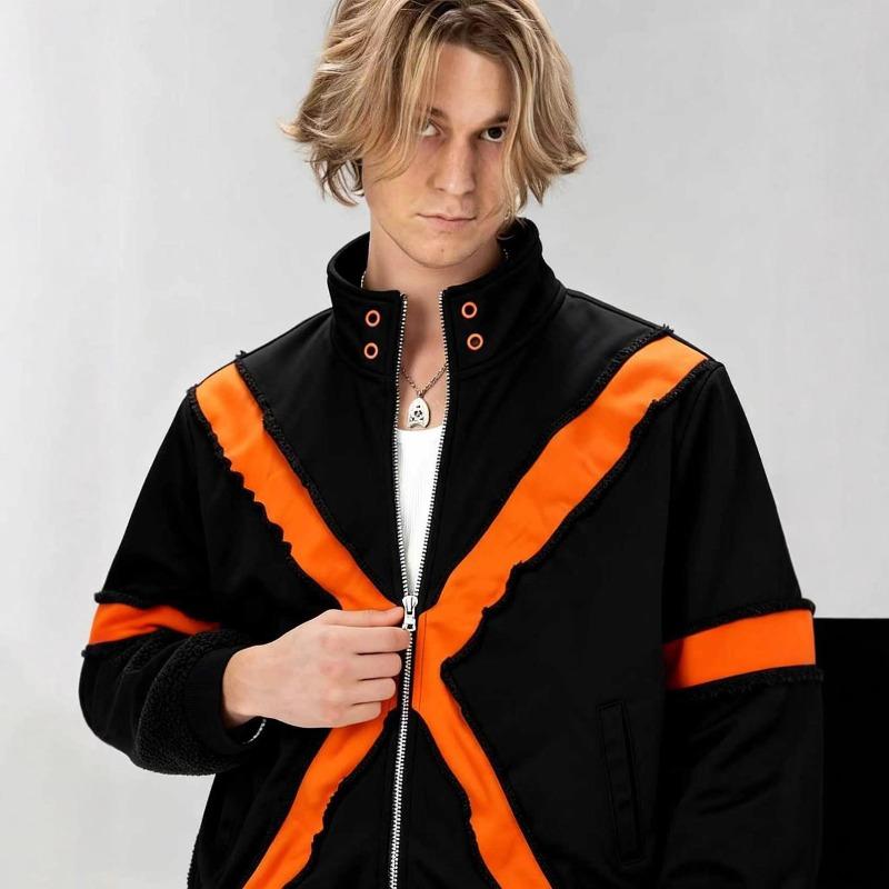 Giacca da uomo DRIPX Harajuku Streetwear Americano Patchwork Color Block Zip Up Manica Lunga Cappotto Vestibilità Larga Casual Unisex Tendenza Moda Nuovo