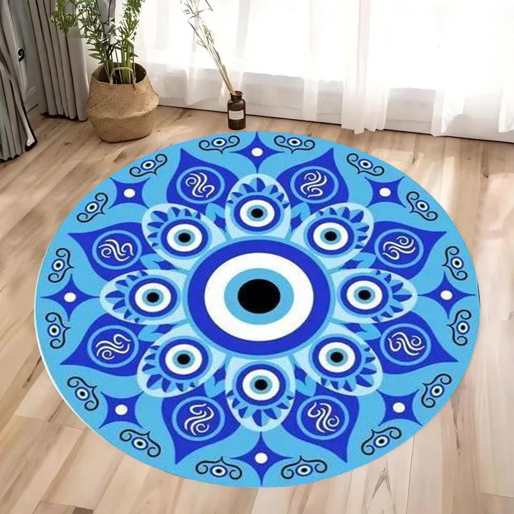 Blue Evil Eye Carpet Mat Rug Mandala Pattern Symmetric Decorative Minimalist Modern Living Room Home Decor Soft Floor Mat