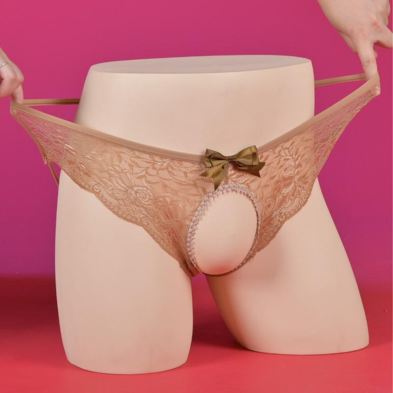Women Sexy Underwear Lace Hollow Transparent Elastic Panties Men Sissy Lingerie Open Crotch Perspective G-String Thongs String