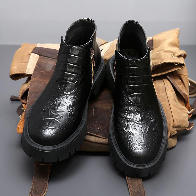 Fashion Mens Chelsea Boots Side Zipper Mid Top Leather Casual Shoes Vintage Style Male Ankle Boots Handmade Business Dress Botas