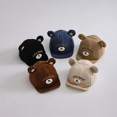 Spring Autumn Corduroy Baby Cap Cartoon Bear Infant Toddler Baseball Cap With Ears Soft Brim Boys Girls Duck Tongue Hat