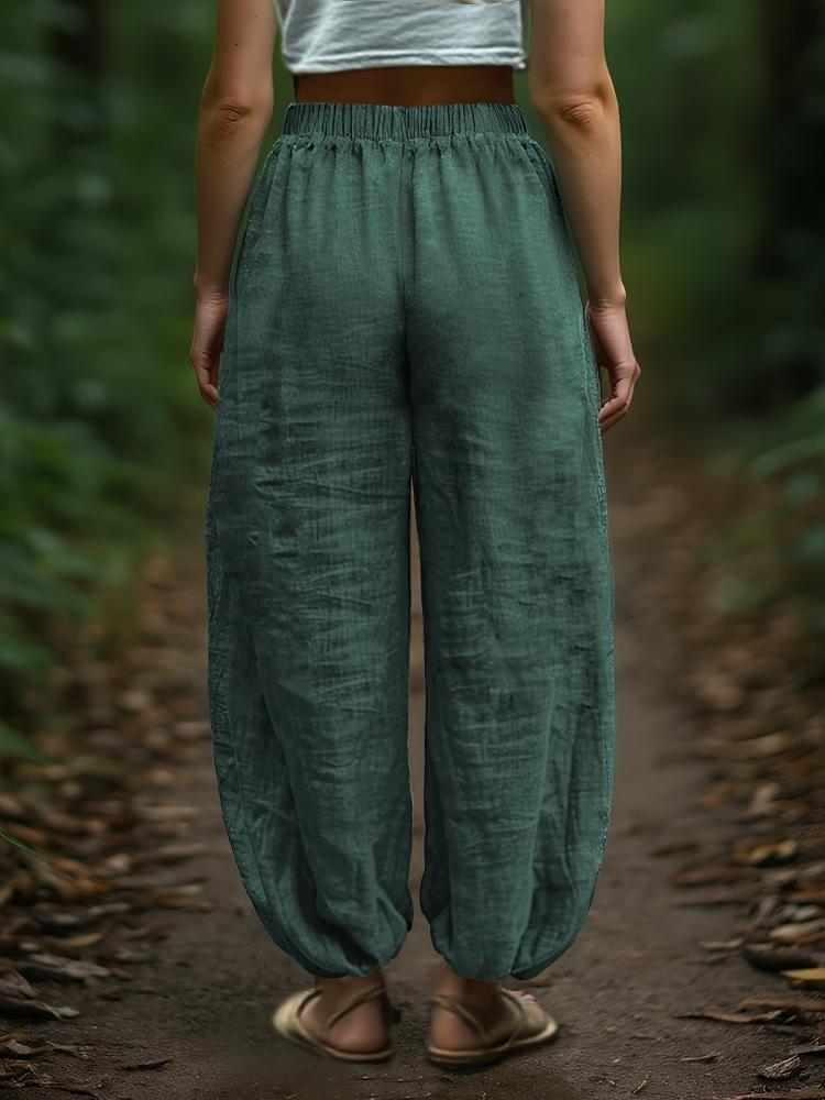 Loose Linen Pants | Comfortable and Easy Design with Fake Drawstring, Solid Color, All-season Wear