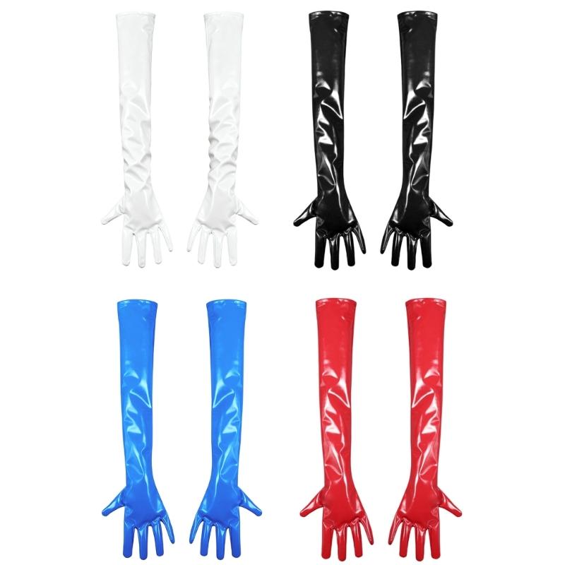 Women Long PU Leather Gloves Evening Party Costume PU Leather Cosplay Dress Accessories Halloween Gift