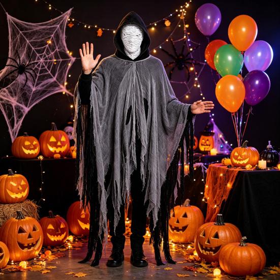Costum Moartea, Pelerină Înfricoșătoare cu Glugă pentru Halloween, cu Acoperire pentru Cap pentru Adult, Accesoriu Cosplay Medieval, Renascentist