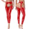 Women Cut Put Underpants Wet Look Thigh-High Tights Suspender Pants Leggings Shiny Leather Long Trousers Club StagePerformance
