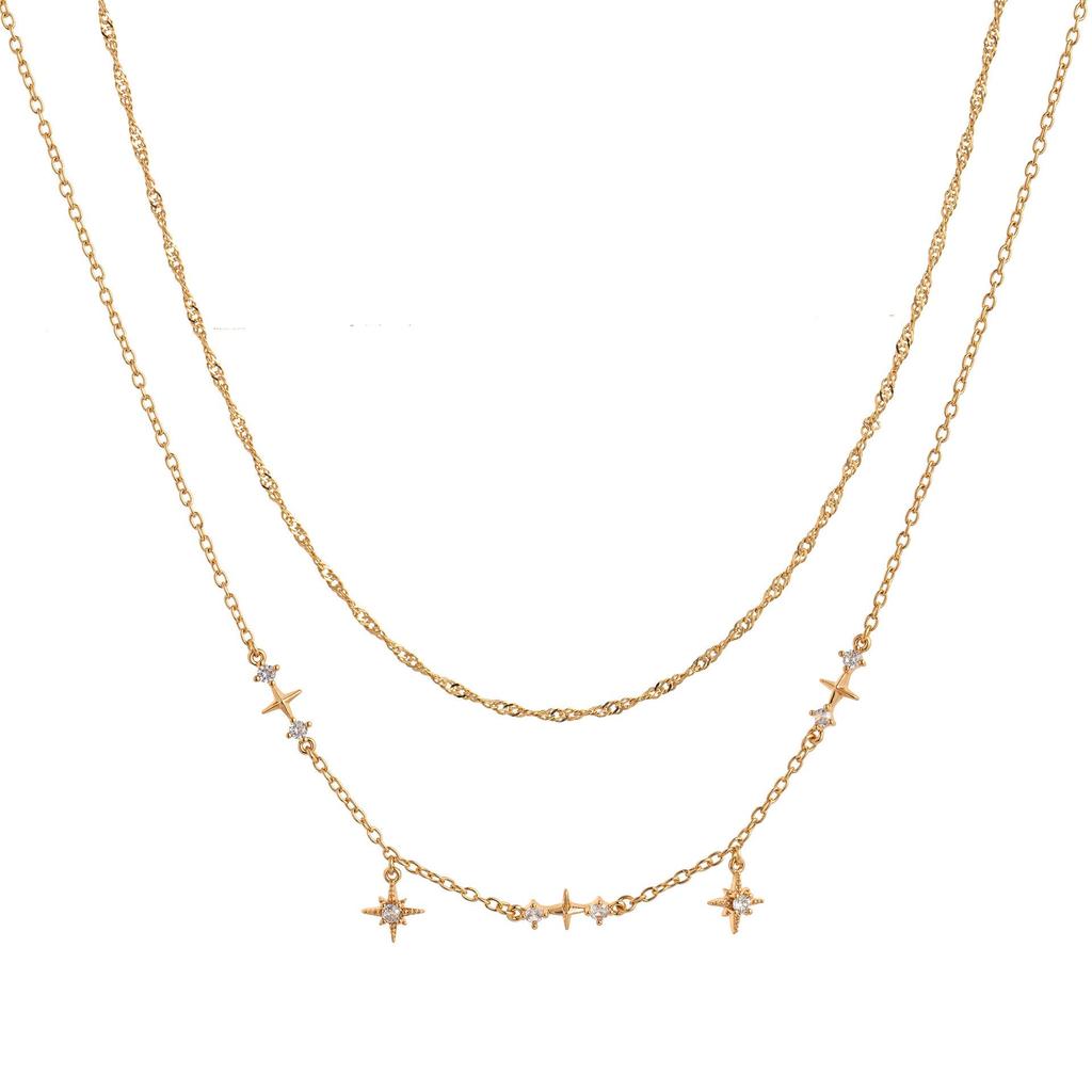 Zirconia Crystal Water Drop Pendant Necklace, Titanium Steel, Vacuum Electroplated, Geometric Design.