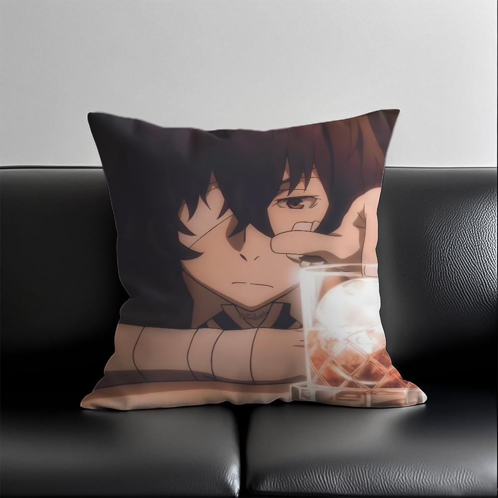 B-Bungo Stray Dogs Pillow Case Anti-Dustmite Pillowcase Invisible Zipper Silky Short Plush Sofa Cushion Cover