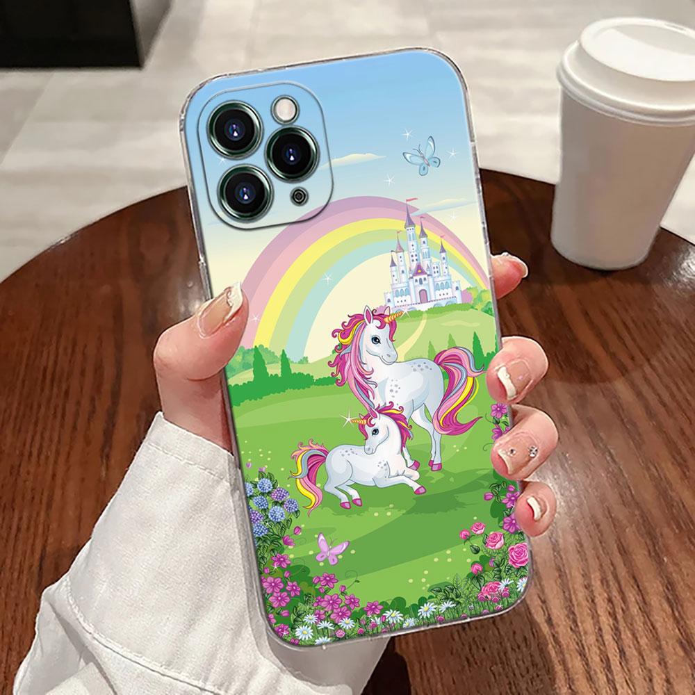 Süßes Regenbogen-Einhorn Transparente Hülle Für Apple iPhone 17 16 15 14 13 12 11 Pro Max 16 Plus 16E 17Air 17Pro Handyhülle Silikon
