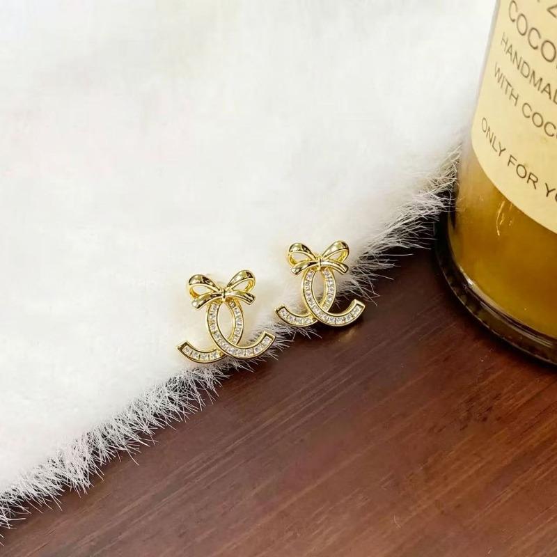 Women Small Luxury Double C Full Rhinestone Butterfly Stud Earrings Fashion Jewelry