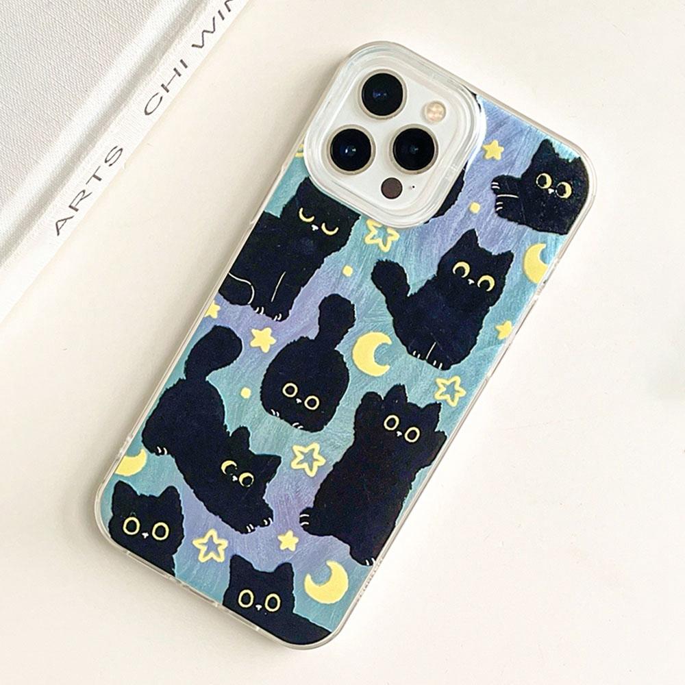 Cute Moon Black Cat Phone Case for iphone 16 15 14 7 8 Plus 13 Pro Max 16e X XS XR SE 2022 Shell Girls Soft Back Silicone Cover