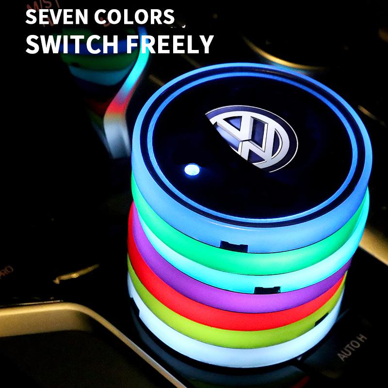 New Luminous Car Coaster Water Cup Holder Pad Anti-slip Mat Auto Accessories For Volkswagen VW Caddy Scirocco CC Touareg Tiguan