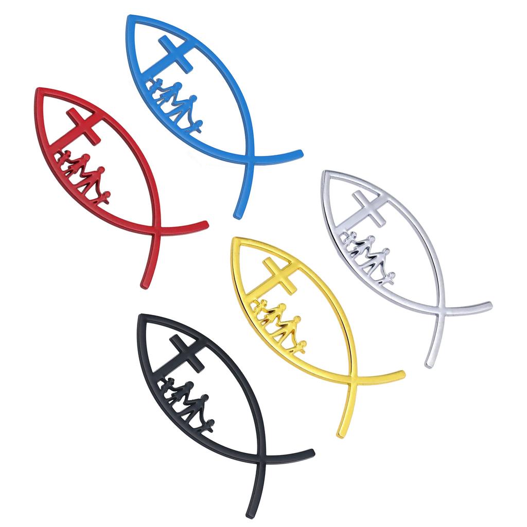 Christian Cross Fish Emblem Sticker 3D Car Jesus Fish Decal Sticker for Car Window Bumper Automotive Jesus Fish Badge