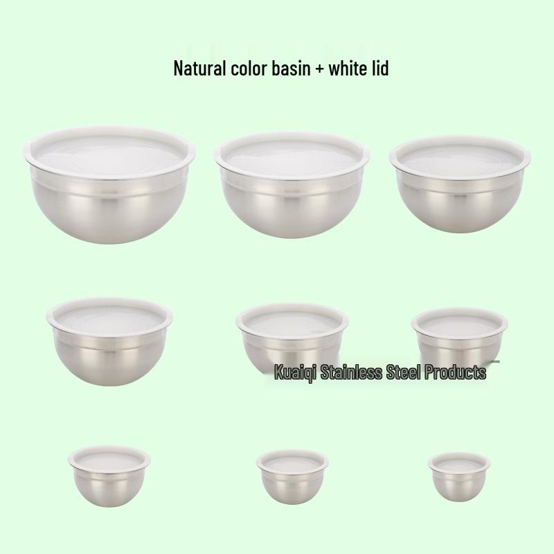 American-Style Silicone-Lidded Salad Bowl Set - Stainless Steel, Multi-purpose for Cooking, Baking, and Egg Beating.
