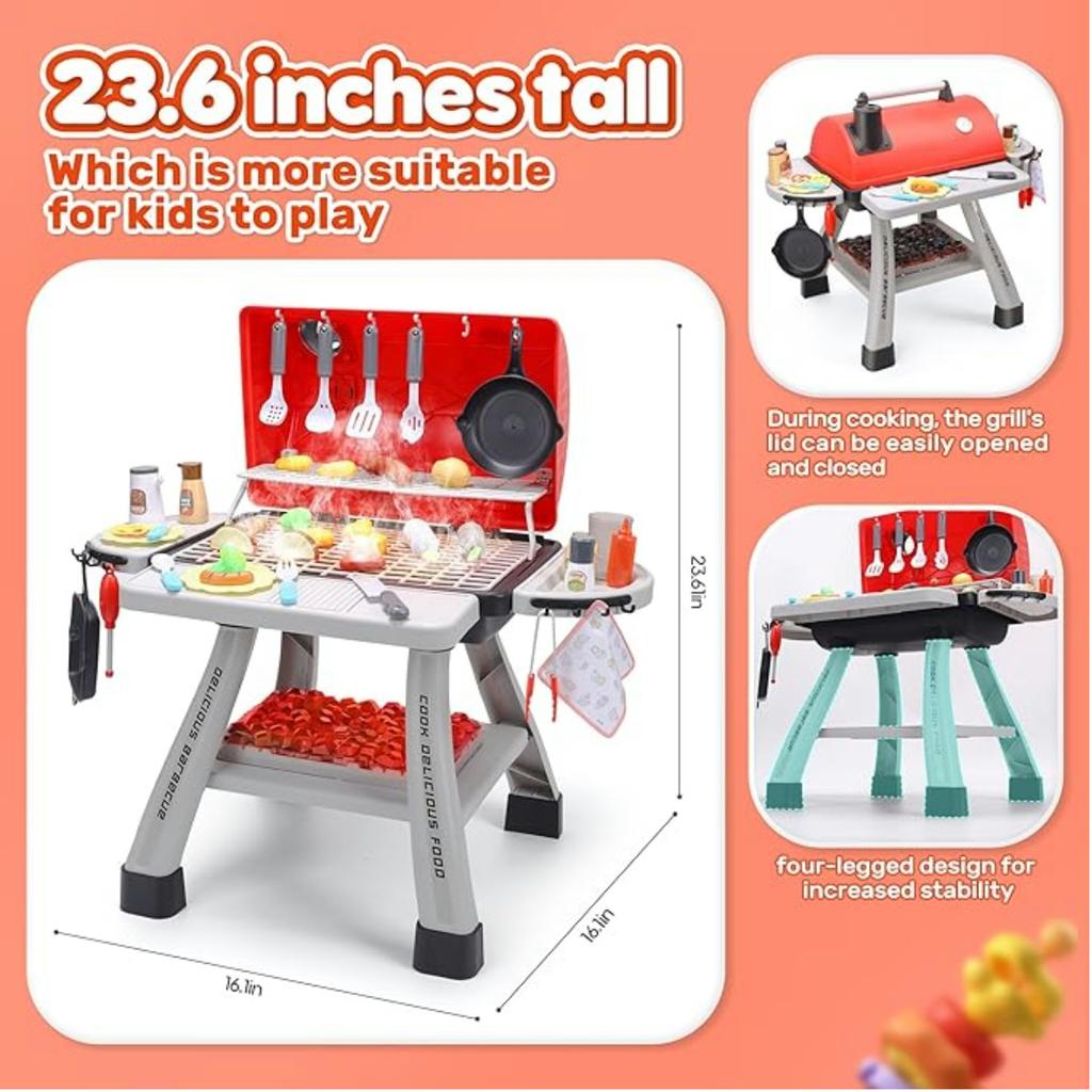 Play House Simulation Spray Barbecue Grill Toys Set (41 pcs) With Lights&Sounds,Gifts Kids, Prizes