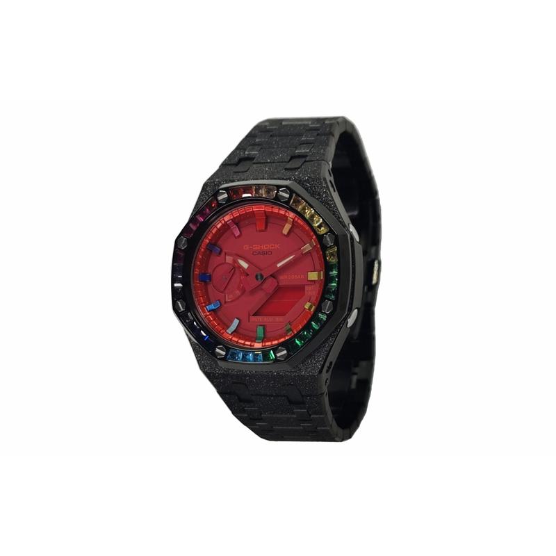 CASIO Customized watch modified series Farm Oak Color Diamond Black Stainless Steel Case GA-2100-4A Modified-Symphony Fir GA-2100-4A