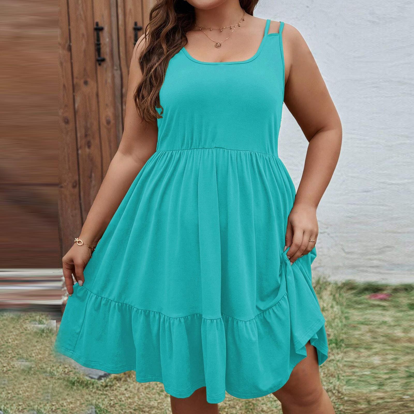 

Женское летнее повседневное платье А-силуэта, многоуровневые сарафаны без рукавов, наряды для пляжного отдыха XL небесно-голубой