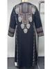 Middle Eastern Ethnic Style Navy Blue Plus Size Long Dress with Long Sleeves