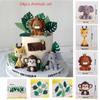1set Animal Cake Topper Lion Giraffe Fox Koala Palm Leaves Cake Topper For Kids Safari Birthday Cake Decoration Wild One Party
