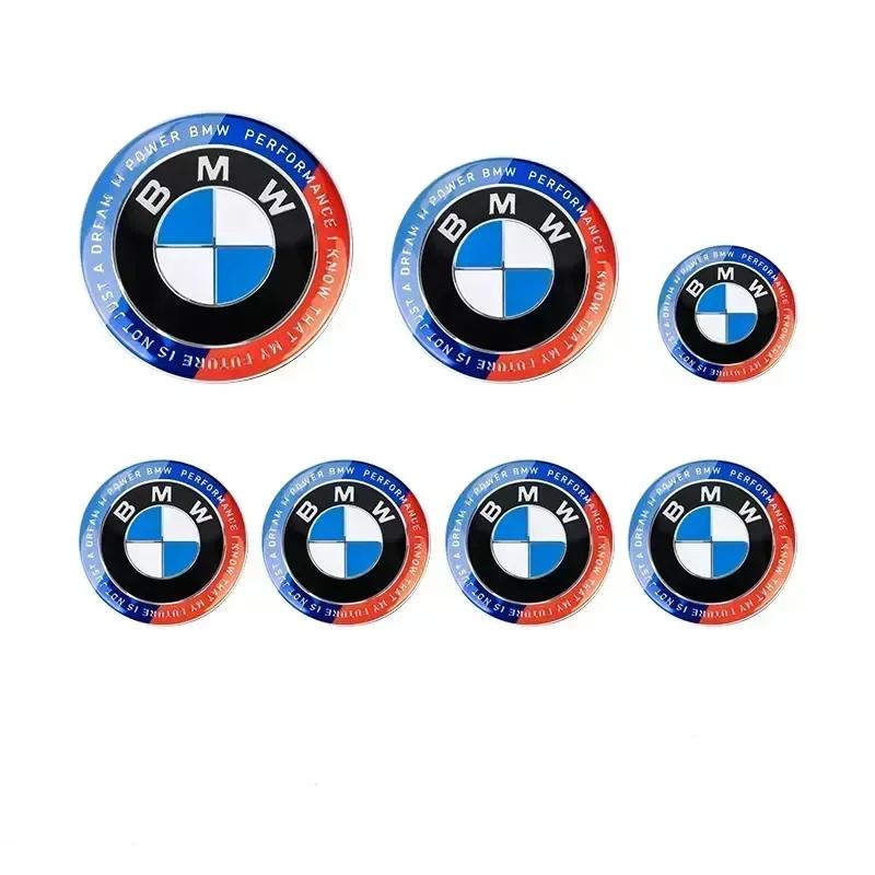 

2023 New 7Pcs Front Hood Emblem For BMW 50th Anniversary Logo 82mm+Rear Badge 74mm+Wheel HubCap 68mm+Steering Wheel Sticker 45mm