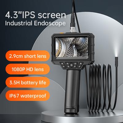 Ny 4,3'' IPS-skärm Handhel Industriell Endoskop 1080P Kamera Stel Kabel Rör Avloppsinspektion Borescope IP67 Vattentät 2000mAh