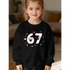 Kids Unisex Crewneck Sweatshirt, Cute Cartoon Smiley Number 67 With Heart Star Print Long Sleeve, Kids Sweatshirt For Boys Girls Over 4 Years Old