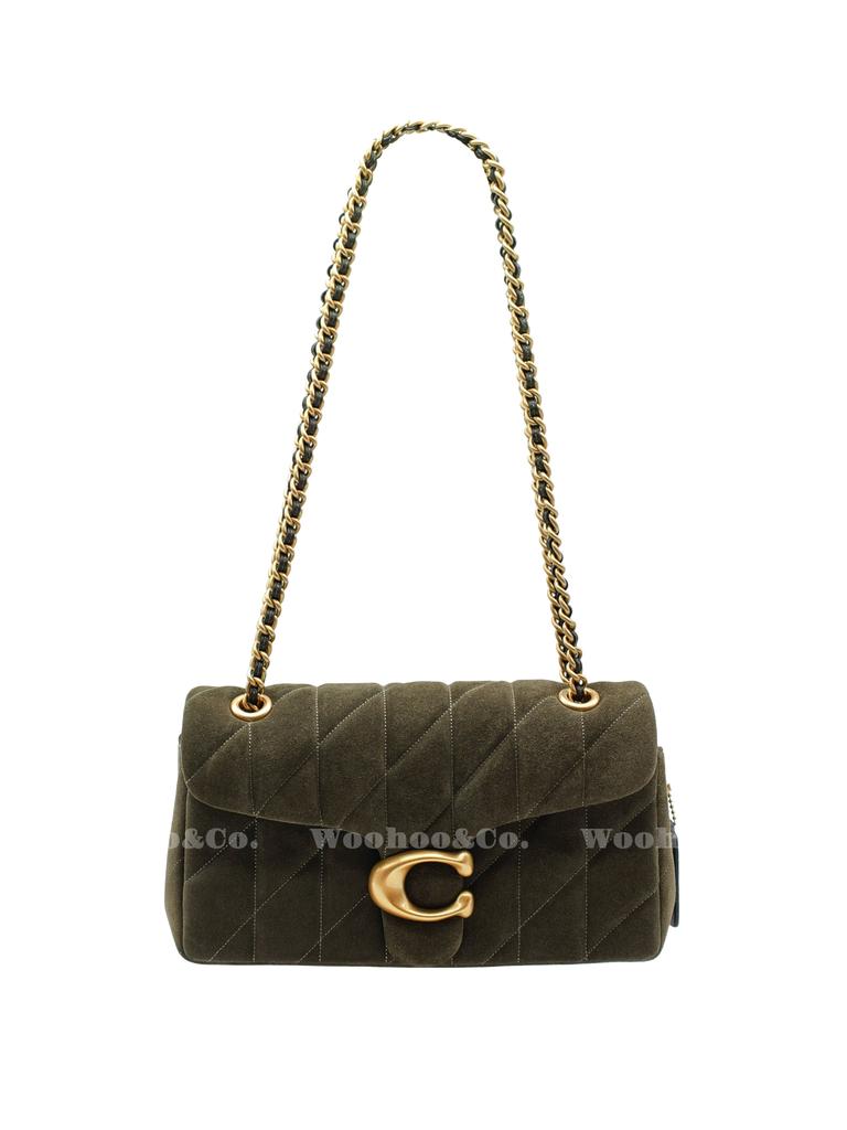 Coach Sac à Bandoulière Tabby 26 Daim Matelassé Vert Olive Quincaillerie Dorée Chaîne Sac à Bandoulière pour Femmes, Décontracté Quotidien Voyage d'Affaires Trajet CW620-B4OL