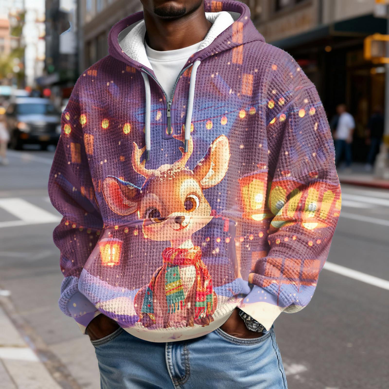 

Мужской Модный Трендовый Худи с капюшоном на половину молнии Пуловер Утепленный Флисовая текстура Толстовка XL арбуз красный