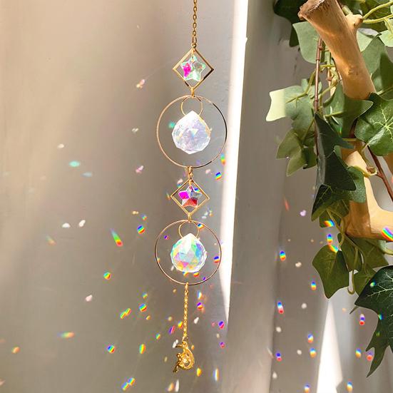 Pegador de Sol de Cristais Coloridos, Pegador de Sol Pendurado com Corrente, Ornamento de Sino de Vento com Bolas de Cristal para Janela Casa Jardim Dia de Natal Festa Casamento