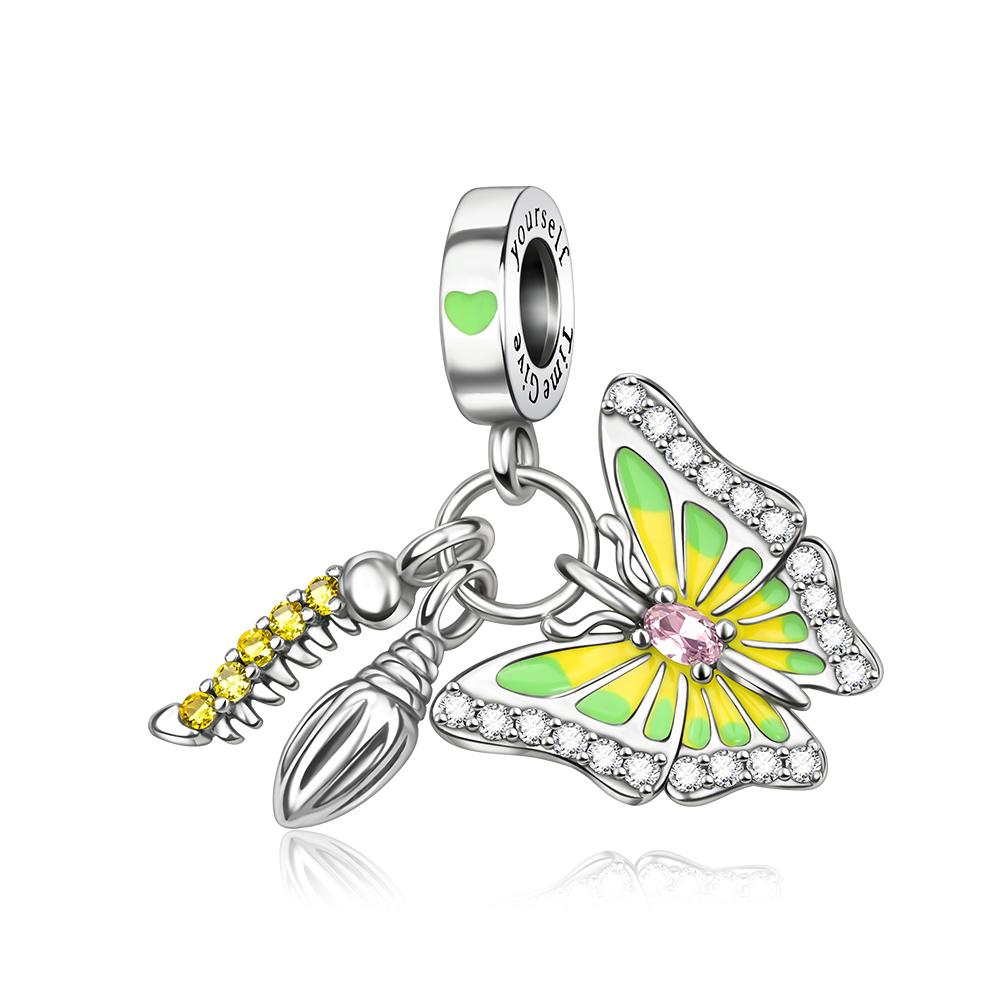 Colorful 925 Silver Butterfly Loves Flowers Beads & Beetle & Ladybug Dangle Charm Fits Bracelet Exquisite Pendant Gifts