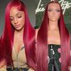 Burgundy Long Straight Hair Wig European American Women's Daily Natural Front Lace Headgear