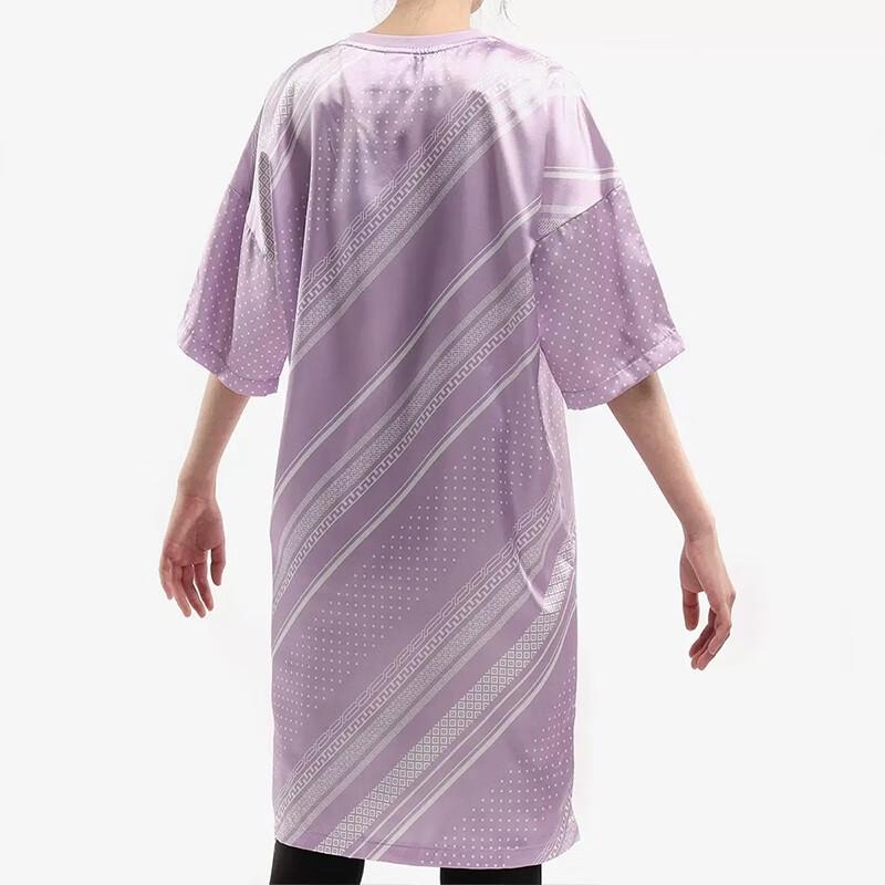 Adidas Originals Trefoil Striped Print Loose Fit Round Neck Comfortable Breathable Casual Sports Short Sleeve Dress Women Dresses Purple DV2638