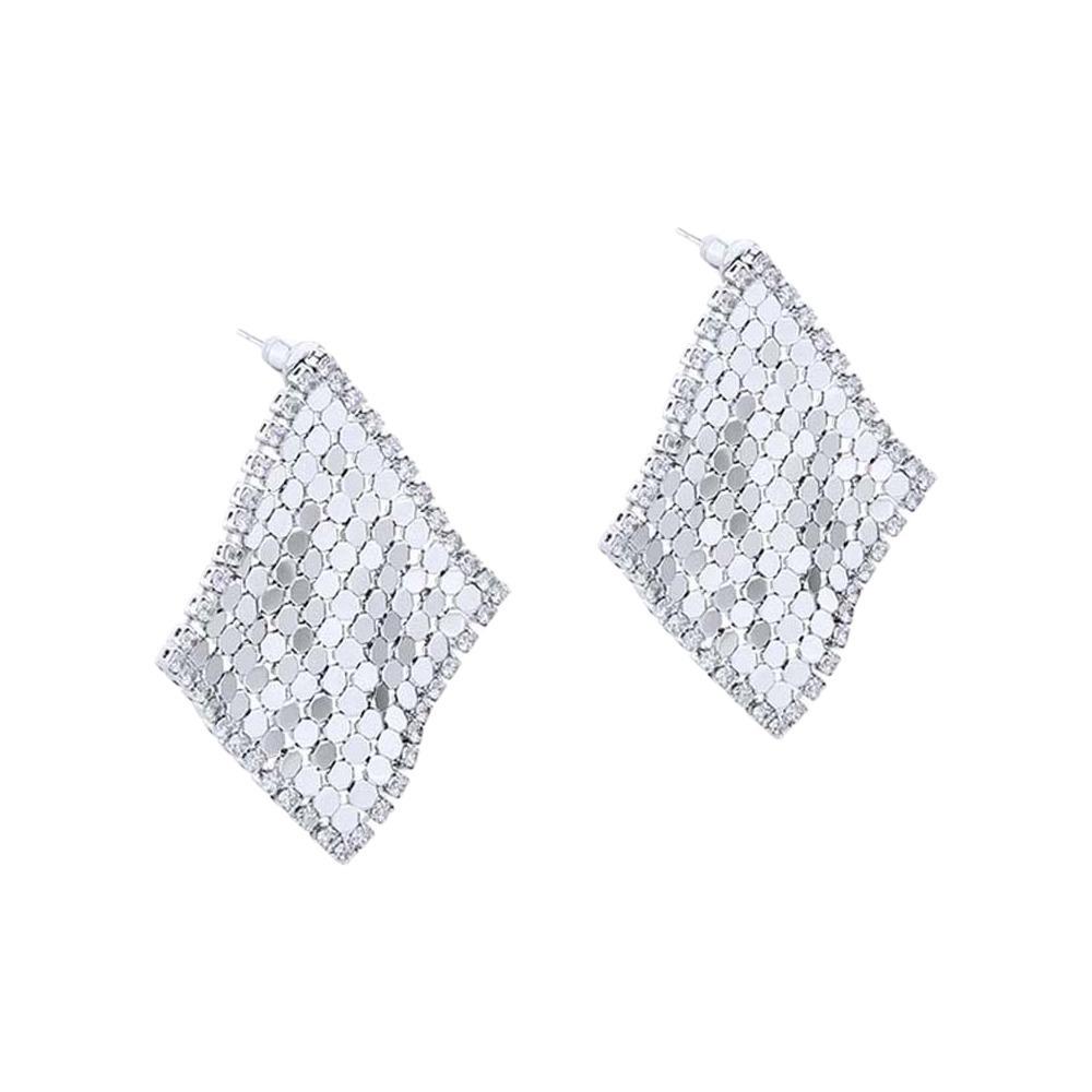 Exaggerated Geometric Rhinestone Earrings Retro Golden Dangle Earrings  Party серебряный