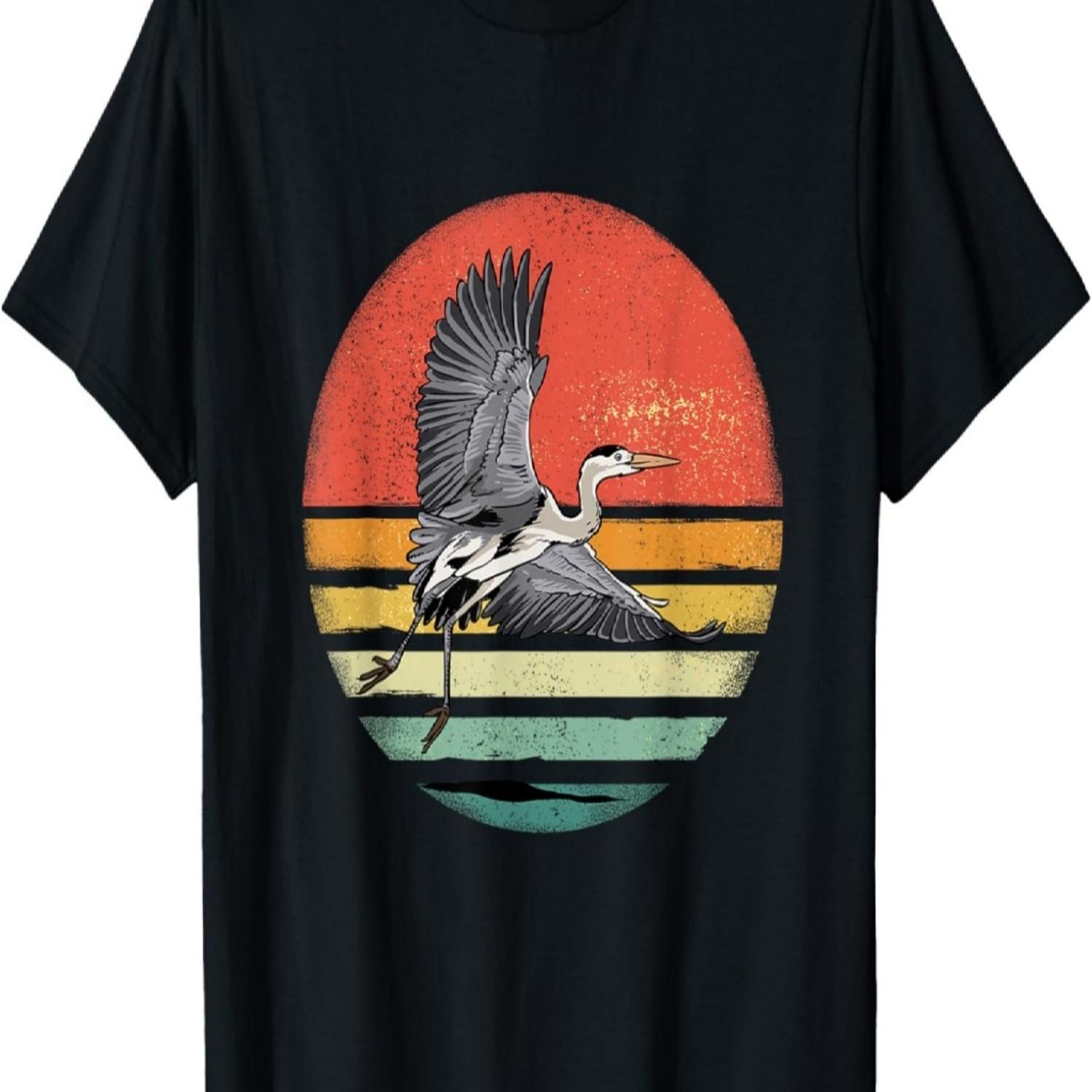 Retro Vintage Heron Lover Nature Heron Bird Watcher T-Shirt S чёрный