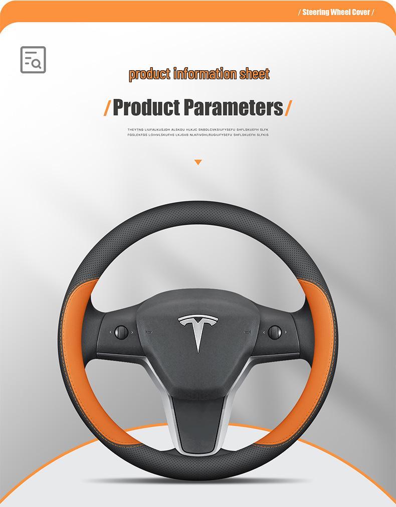 Tesla Model 3 & Y Steering Wheel Cover: Ultra-thin, Non-slip Genuine Leather, All-Season Use.
