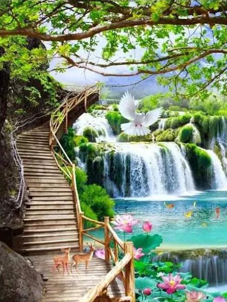 5D Full Drill Diamond Painting Waterfall Nutural Landscape Embroidery Cross Stitch Decoration for Home