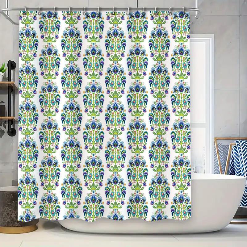 

Floral Shower Curtain Botanical Pattern Bathroom Decor Vintage Blue Green Nature Inspired Fabric Backdrop Washable Liner W60H190(CM)-1 Pcs