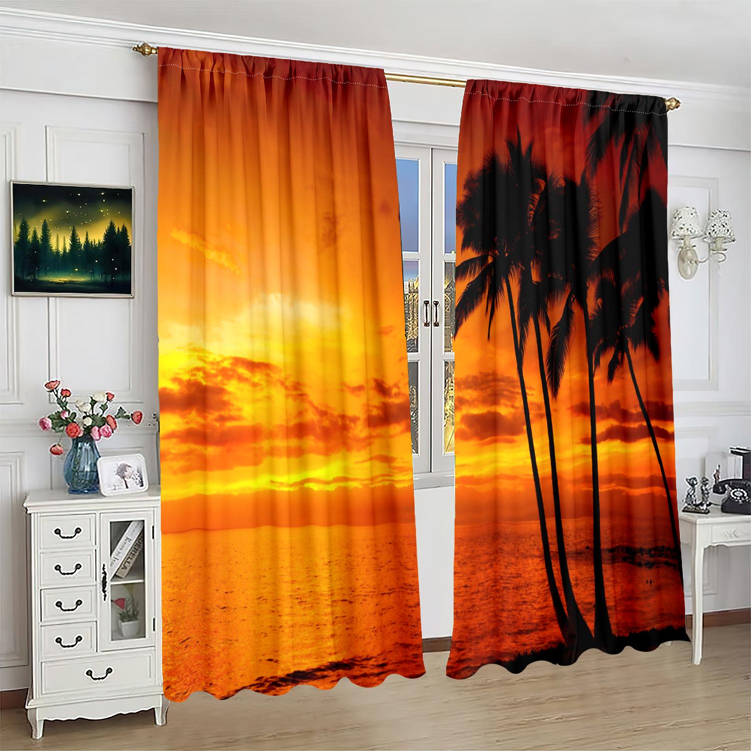 

2 шт. - Закат - набивная штора - материал полиэстер - для спальни, гостиной, кабинета, занавеска, препятствующая приватности 30inchx65inchx2Pcs