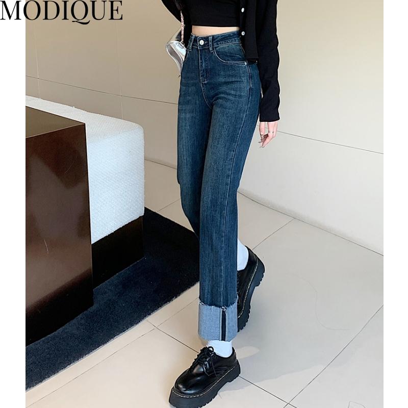 MODIQUE Primăvară Mărimi Mari Femei Noi Vintage Talie Înaltă Elastic Drept Lung Jeans Lady Bază Pantaloni Casual