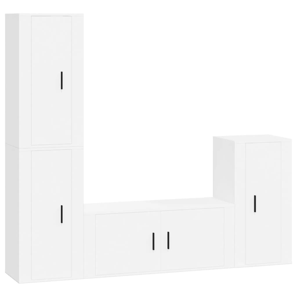 4 piece TV cabinet set white particleboard