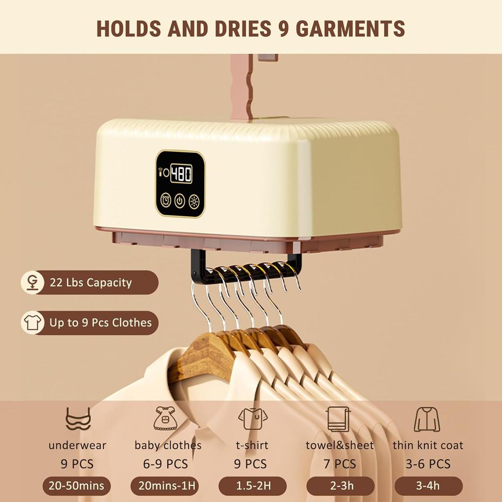 Portable Electric Clothes Dryer, 600W, 8H Timer, Remote Control, Foldable, for Travel, Apartment, RV, Dorm, Low Noise, Energy Sa