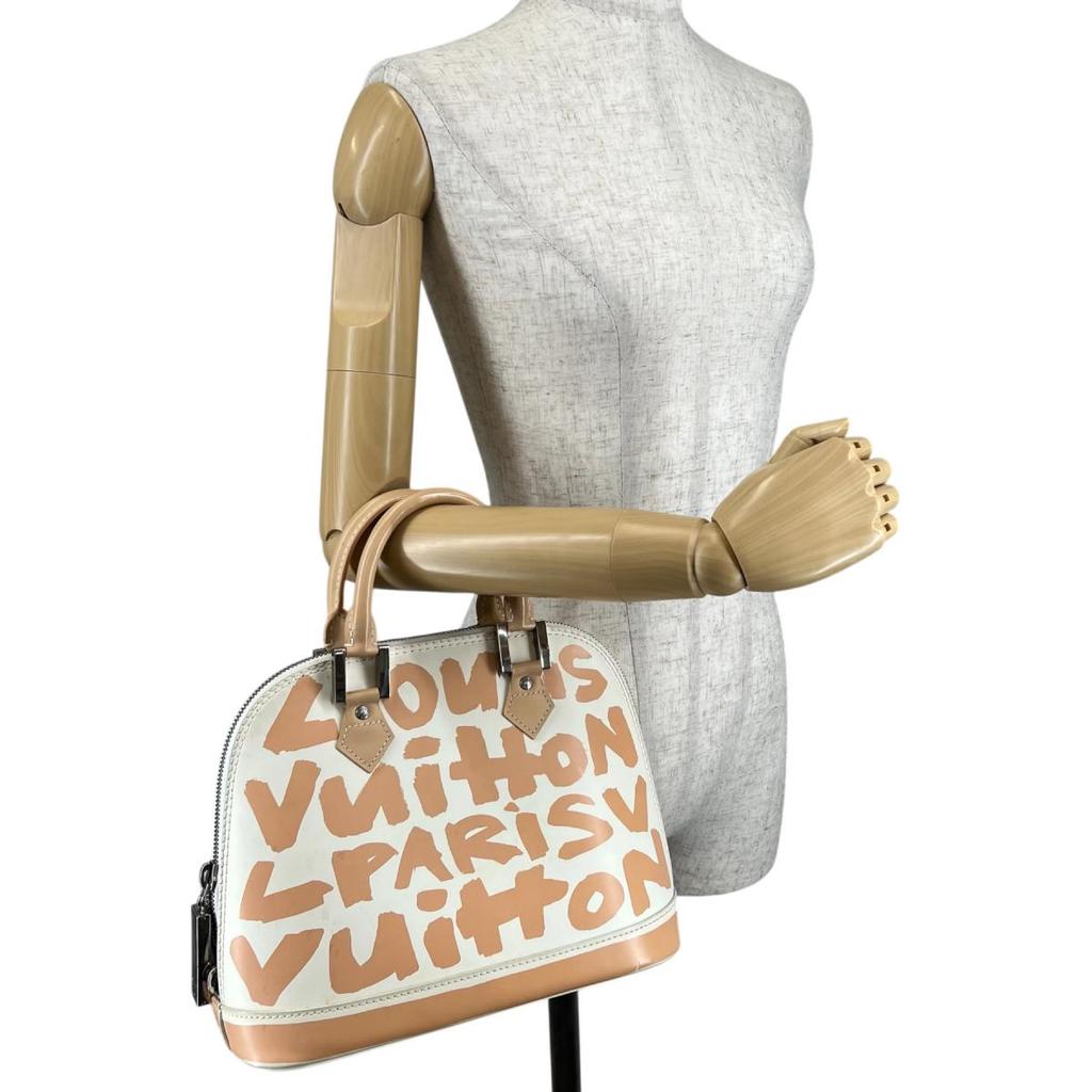 Louis Vuitton Stephen Sprouse Alma MM Handbag Leather Beige Women M92180 Used