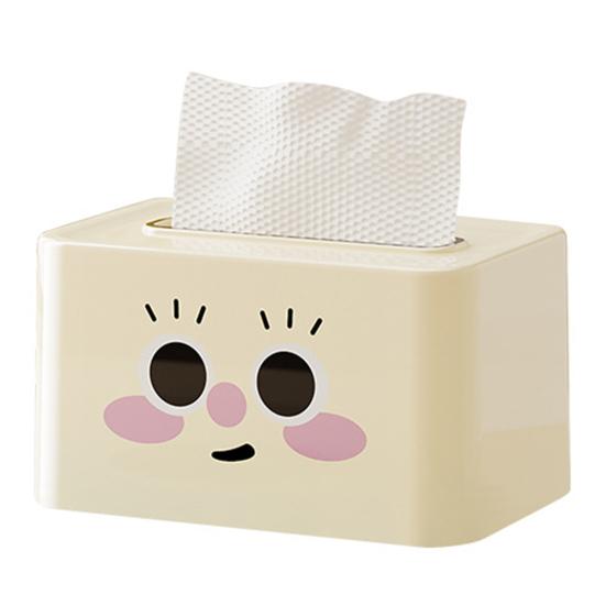 Smile Face Tissue Box Cute Tissue Holder with Spring Mechanism Rectangular Tissue Case Tissue Box Cover Napkin Dispenser for Bedroom Bathroom Car