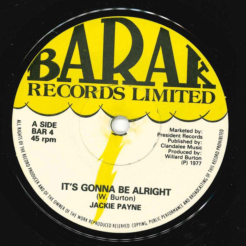 7inch Record JACKIE PAYNE - It's Gonna Be Alright BAR4 Barak Records L 1977 UK Soul/Funk Used