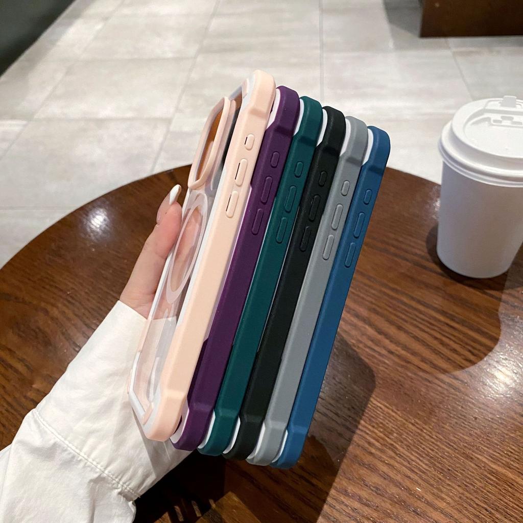 Applicable To Apple 15 Mobile Phone Case New Mixed Color Magnetic Absorption IPhone 14 Four Corner Anti Fall Premium Transparent Protective Case