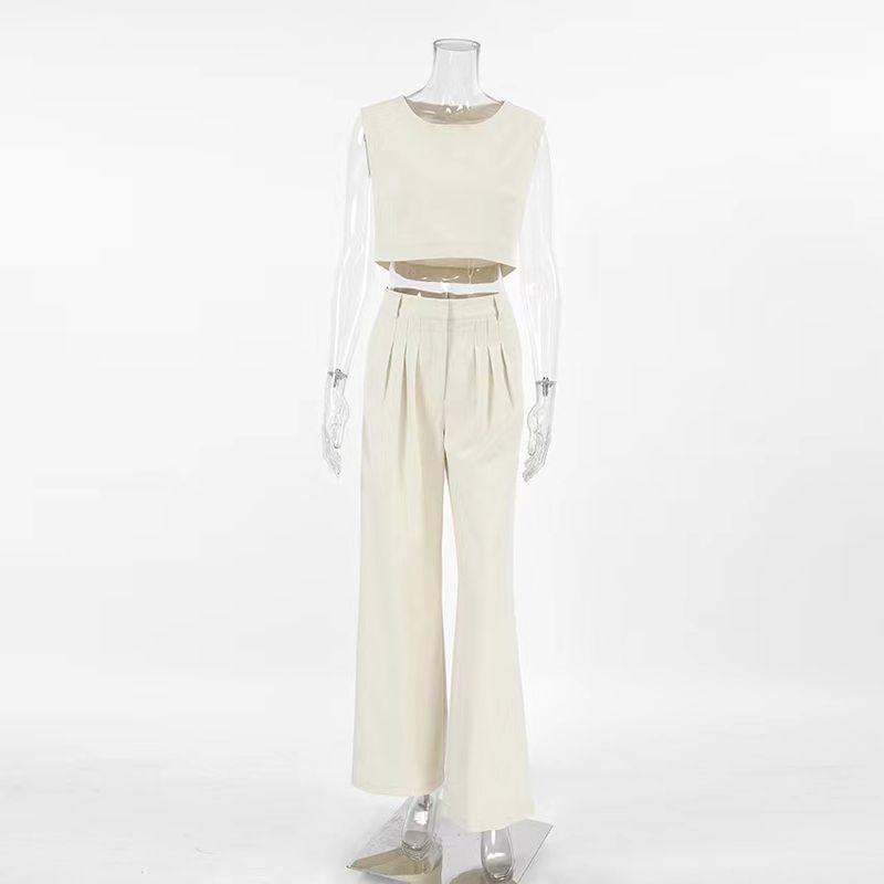 Fashion Style Summer Fashion Casual Khaki Sleeveless Top and Trousers Two-piece Set Vest and Pants Set