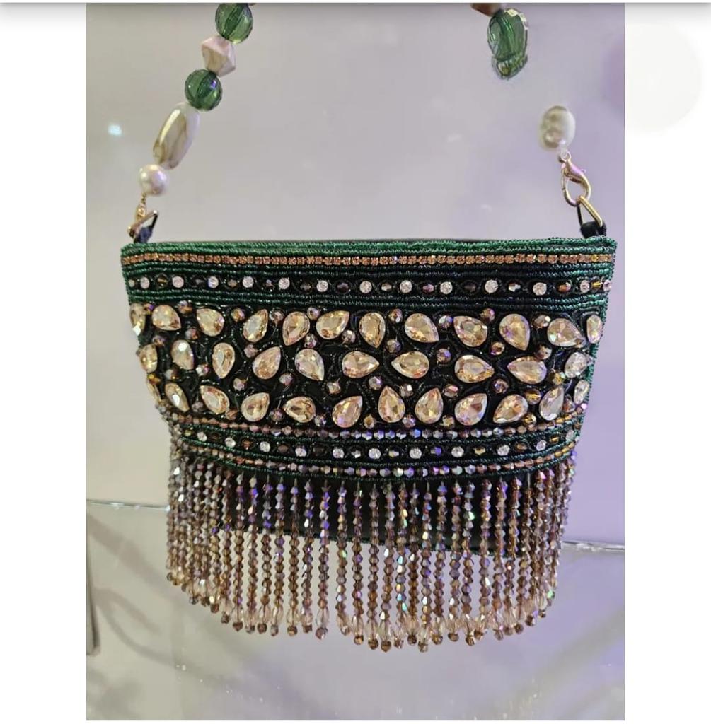 Ladies Embroidered Purse & Green Handbag Designer Partywear Wedding Gift Clutch Luxury Bride Evening Bag Bridesmaid Gift for Her Friend Mom
