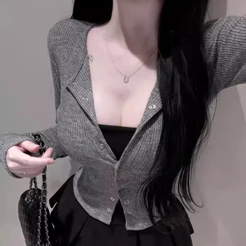 A must-have from Dongdaemun, Korea: Sexy, single-breasted, slim-fit, long-sleeved women's cardigan, perfect for daily wear.