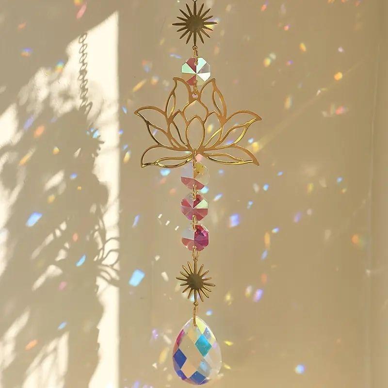 Crystal Wind Chime Love Heart Moon Sun Catcher Hanging Pendant Dream Catcher Rainbow Hanging Drop Windchime Home Garden Decor