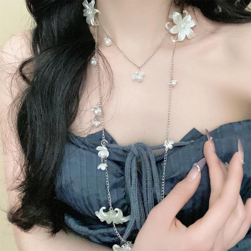 Elegant Floral Pearls Tassels Waist Chain/Necklace Body Jewelry Stylish Accessory For Dresses Parties And Casual Outfit